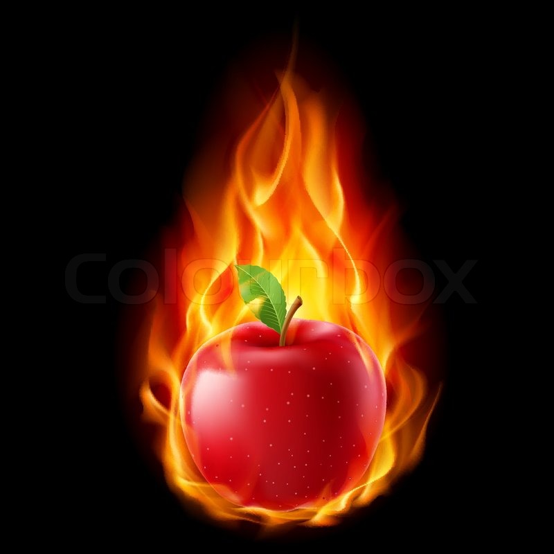 Red apple in the fire | Stock vector | Colourbox