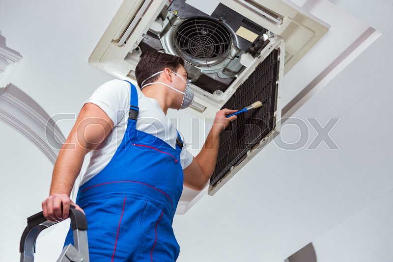 Worker Repairing Ceiling Air Stock Image Colourbox
