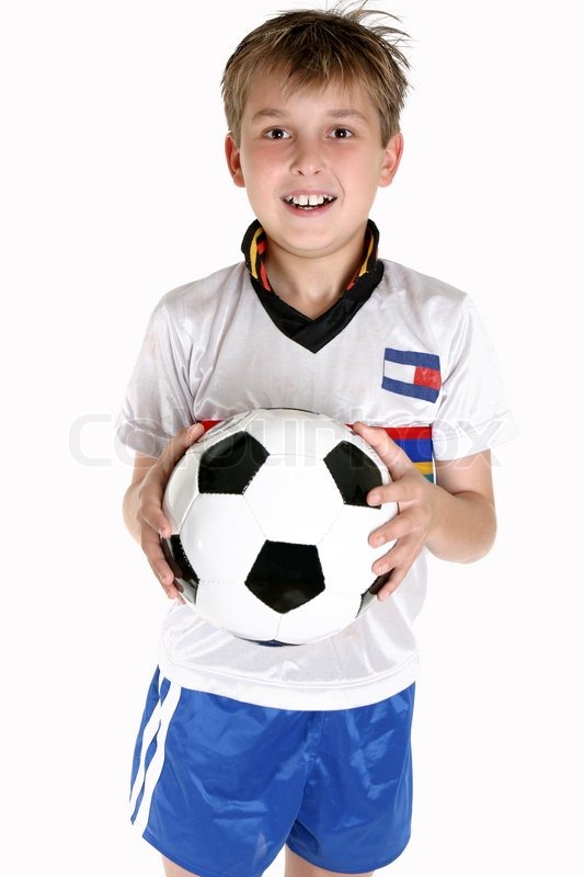 A Happy Child Holding A Soccer Ball And Stock Image Colourbox