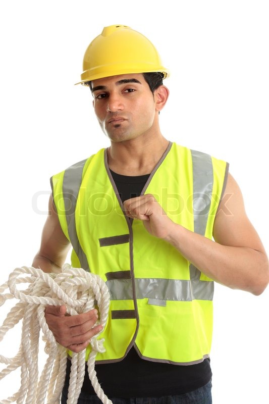 a male construction worker builder etc wearing protective clothing