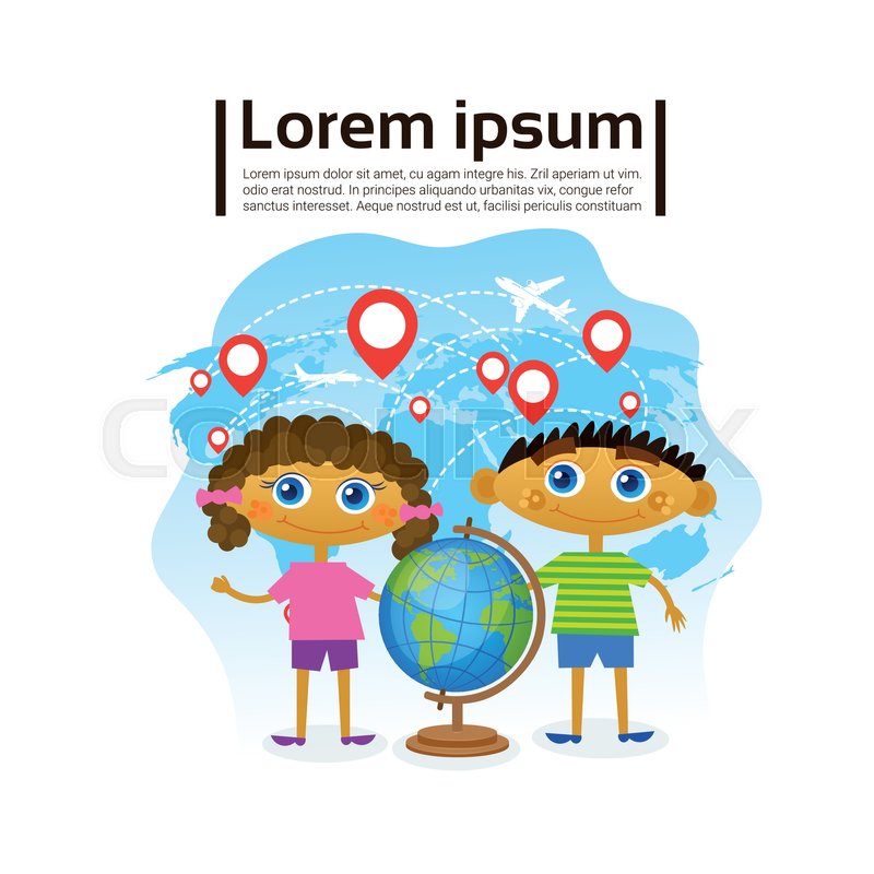 Small Kids Holding Globe Over World ... | Stock vector | Colourbox
