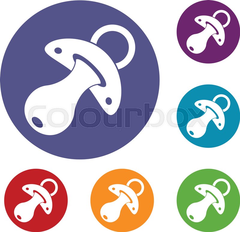 Baby pacifier icons set in flat circle Stock vector Colourbox