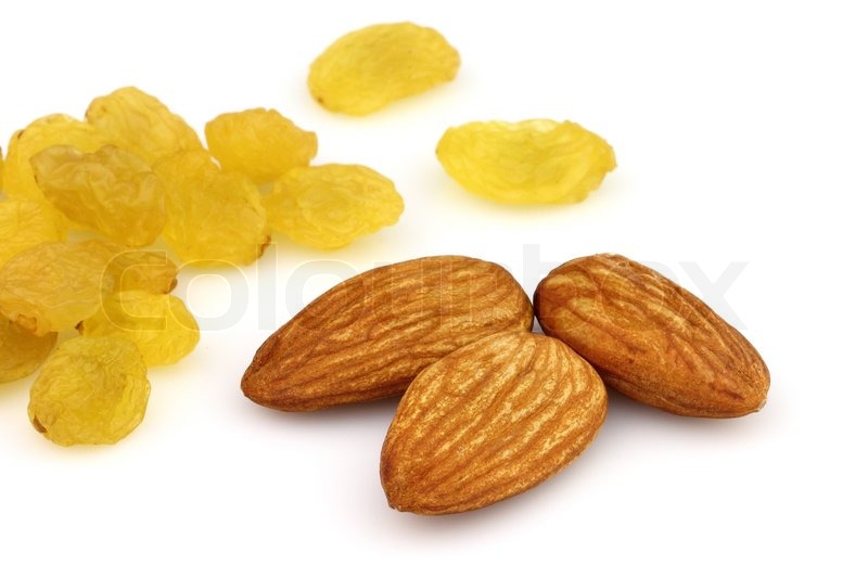 Raisins with almonds in closeup Stock image Colourbox