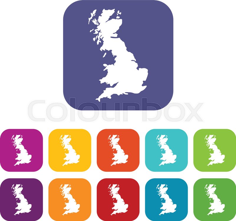 map of great britain icons set vector illustration in flat style in