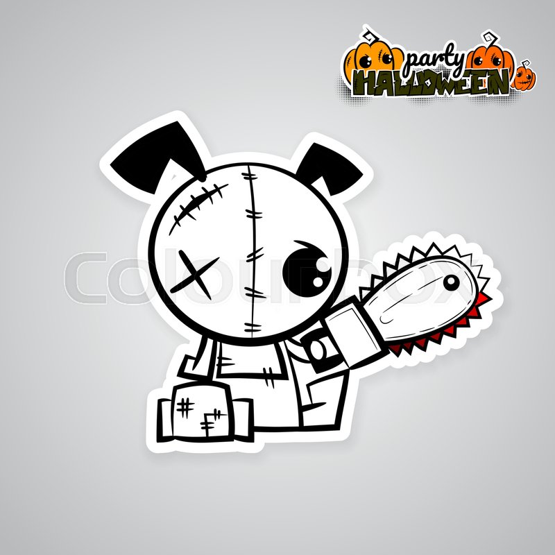 Halloween Evil Dog Blood Saw Cartoon Funny Monster Pop Art Wow Comic Book Text Poster Party Ugly Angry Monochrome Thread Needle Sewing Voodoo Doll