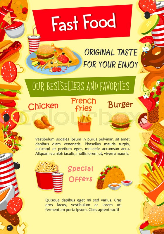 fast food poster template of fastfood menu snack burger and