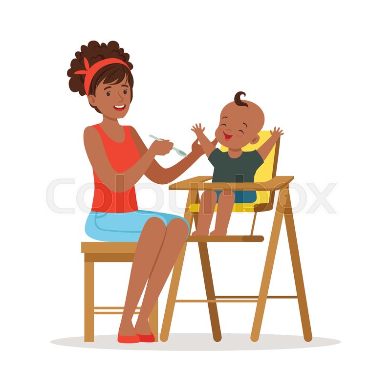 Happy young african mother feeding her ... | Stock vector ...