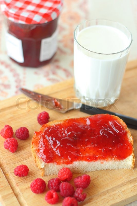 milk with jam Bread   jam  and with  milk a Photo Colourbox glass Stock