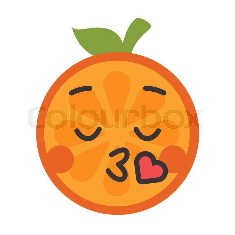 kiss emoji kissing orange fruit emoji with heart vector flat