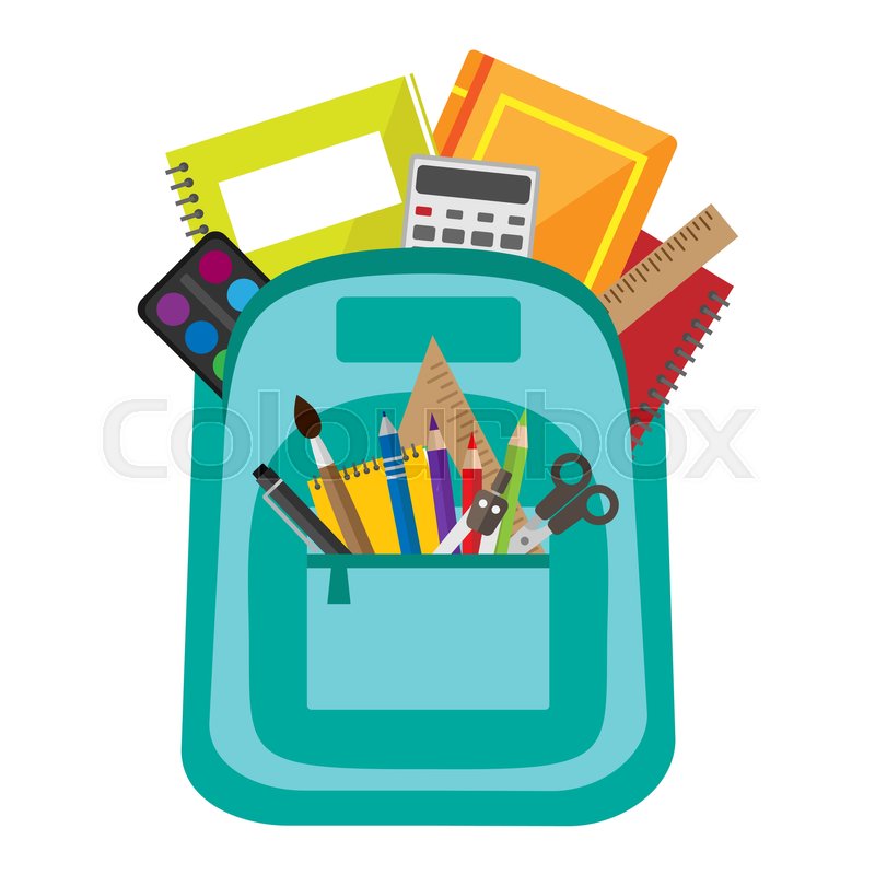 Open vector bag with school stationery Stock vector Colourbox