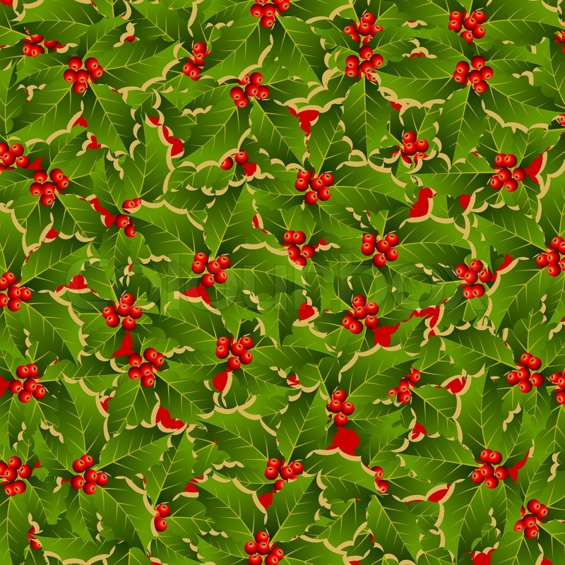 Stylized holly pattern background  stock vector  colourbox