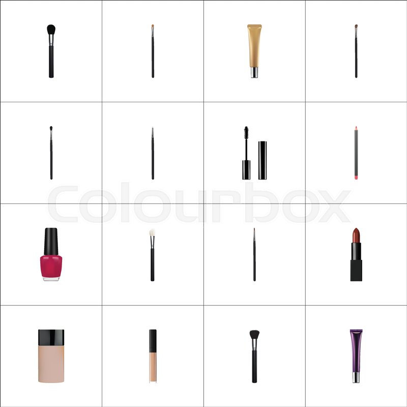 Realistic Beauty Accessory, Concealer, Brush And Other Vector Elements. Set Of Maquillage Realistic Symbols Also Includes Makeup, Contour, Collagen Objects. | Stock Vector | Colourbox