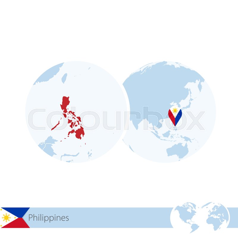 Philippines On World Globe With Flag Stock Vector Colourbox