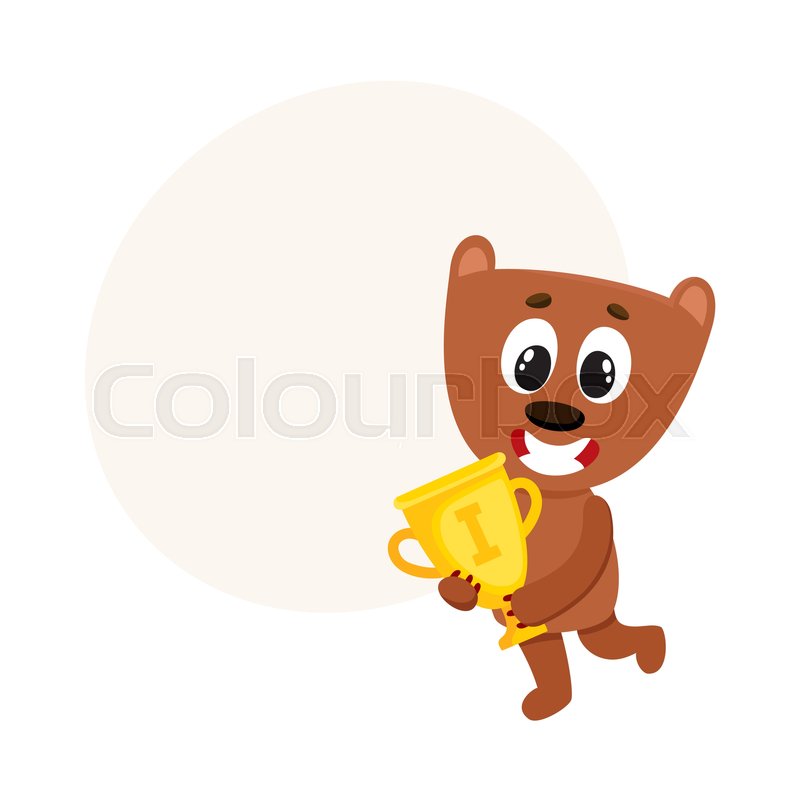 Cute Little Teddy Bear Character Champion Holding Golden Winner Cup Cartoon Vector Illustration With Space For Text Baby Animal Cute Little Teddy Bear Character Champion Holding Golden Winner Cup Cartoon Vector Illustration With Space For Text Baby Animal