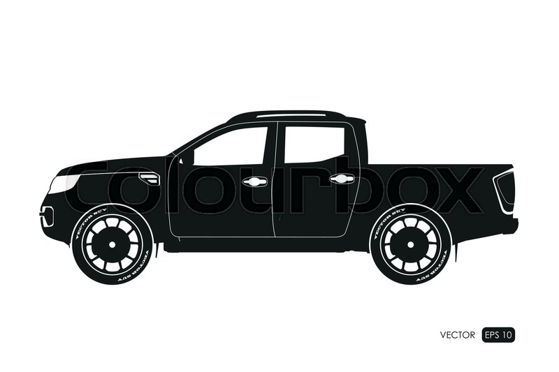 Black silhouette of SUV. Drawing of car on a white background. Side