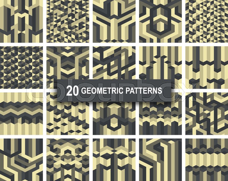 set of twenty gothic gold color geometric patterns abstract retro