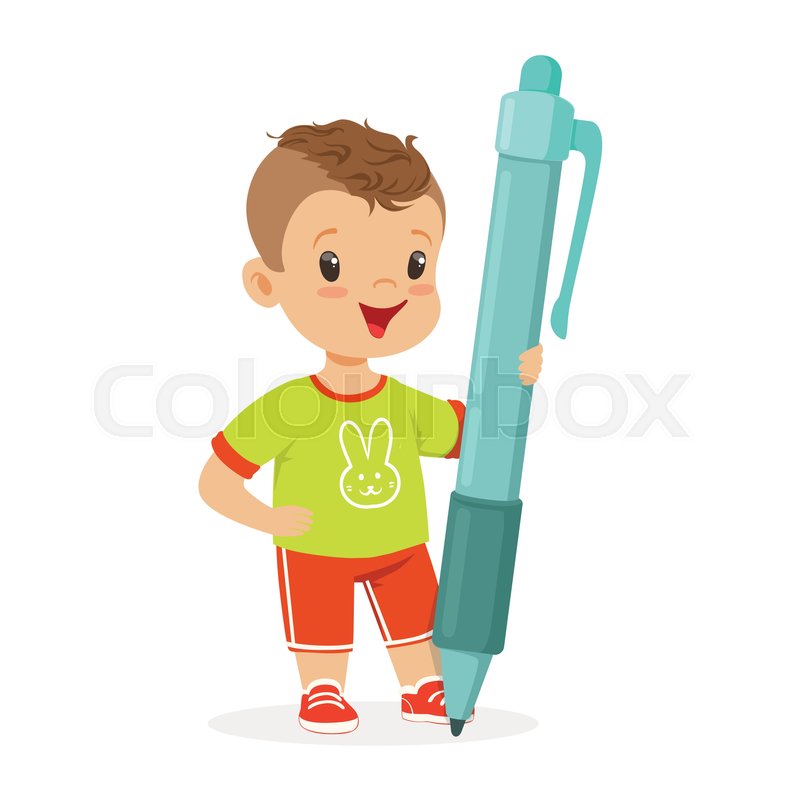 Cute Smiling Little Boy Holding Giant Stock Vector Colourbox