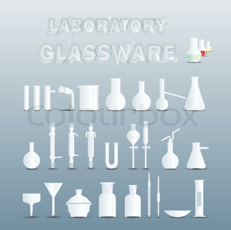 Laboratory glassware used for scientific experiments Stock Vector