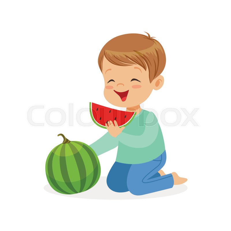 Cute little boy character enjoying eating watermelon cartoon vector Illustration | Stock vector | Colourbox Cute little boy character enjoying eating watermelon cartoon vector Illustration | Stock vector | Colourbox