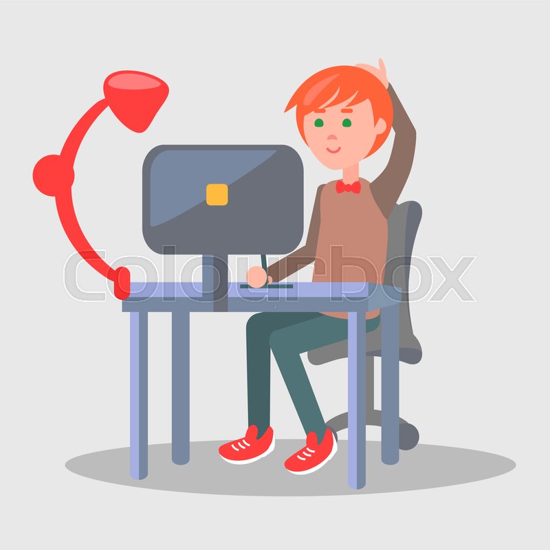Person At Computer Cartoon