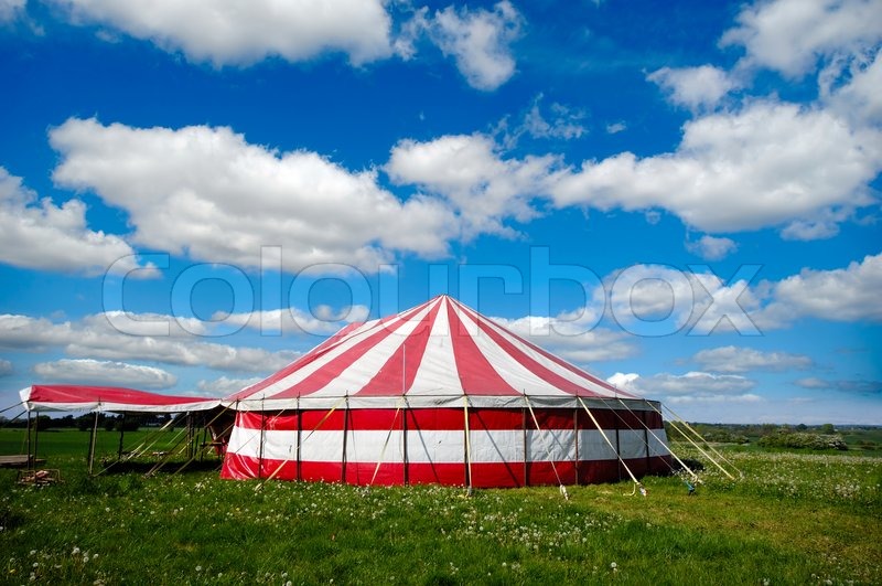 A red and white striped circus tent in ... | Stock image | Colourbox