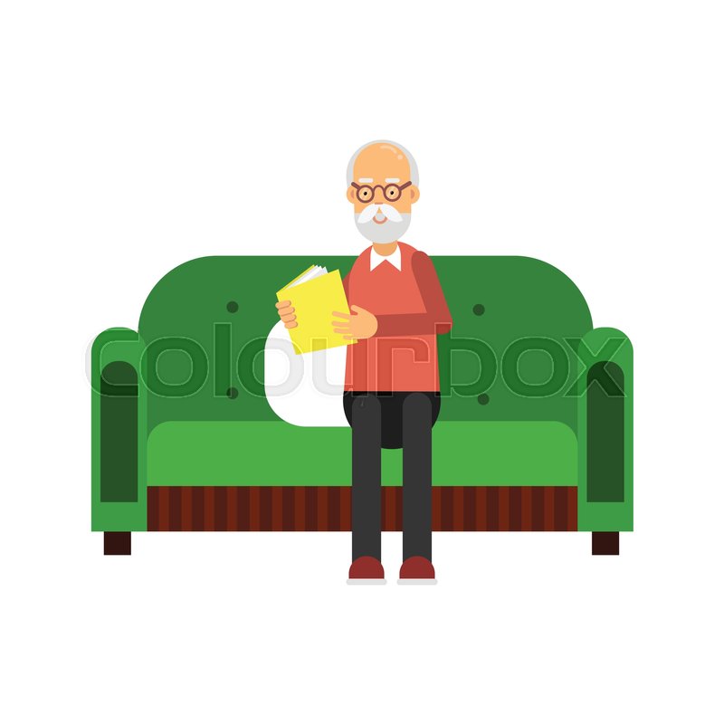 Senior Man Character Sitting On Green Stock Vector Colourbox