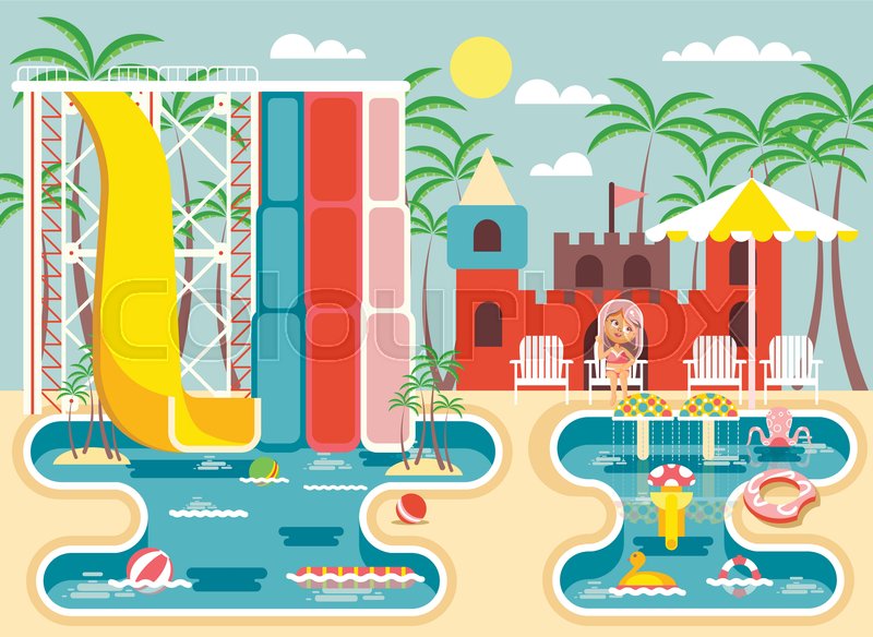 Stock Vector Illustration Cartoon Character Child Lonely Little Girl Sitting Deckchairs Under Sun Umbrella Near Swimming Pool Water Slide Frolicking Stock Vector Illustration Cartoon Character Child Lonely Little Girl Sitting Deckchairs Under Sun Umbrella Near Swimming Pool Water Slide Frolicking