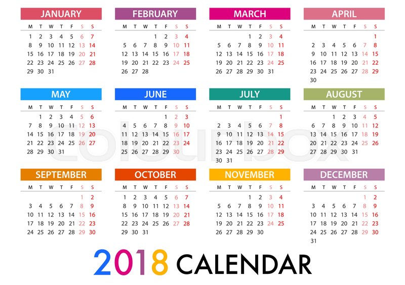 calendar for 2018 on white background for organization and business