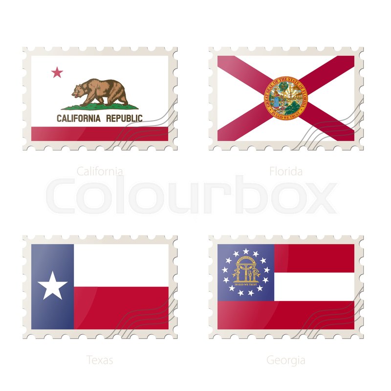 Postage Stamp With The Image Of California Florida Texas Georgia State Flag Vector Illustration Postage Stamp With The Image Of California Florida Texas Georgia State Flag Vector Illustration