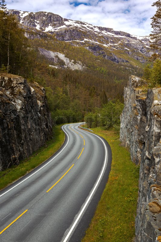 Beautiful windy road at the norwegian Stock image Colourbox