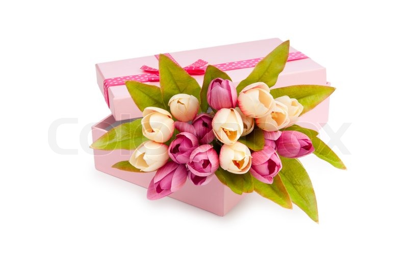Blumen und GeschenkBox isoliert auf Stockfoto Colourbox