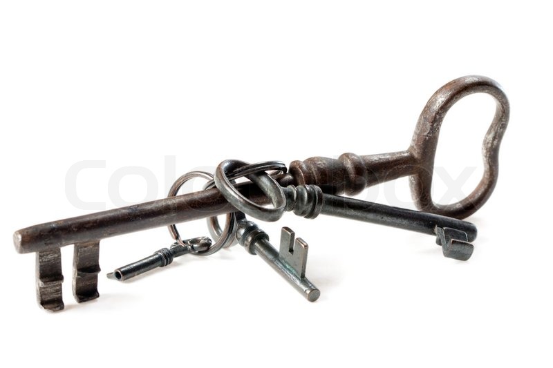 Set of antique, old fashioned keys on Stock image Colourbox