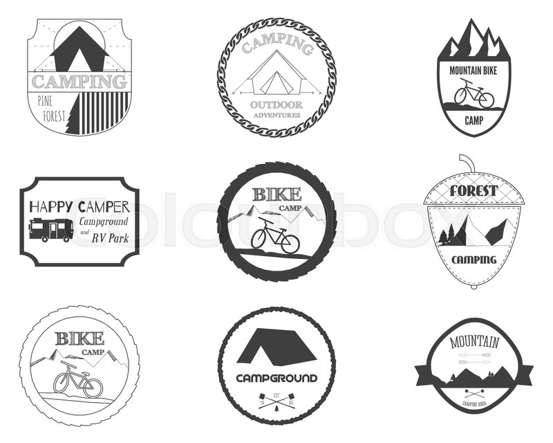 Set Of Retro Badges And Label Logo Graphics Camping Travel Emblems Mountain Bike Rv Park Motorhome Forest Campsite Theme Set Of Retro Badges And Label Logo Graphics Camping Travel Emblems Mountain Bike Rv Park Motorhome Forest Campsite Theme