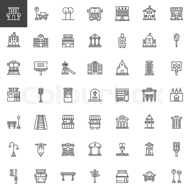 urban infrastructure line icons set outline vector symbol