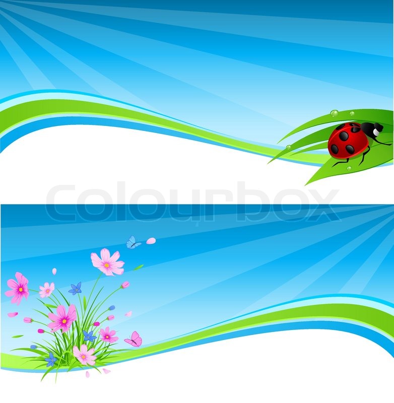 Vector Blue Spring Banner With Flowers Stock Vector Colourbox
