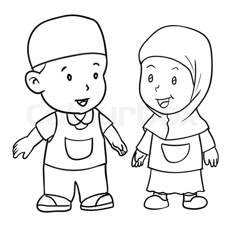 Hand Drawing Of Muslim Kids Standing Stock Vector Colourbox