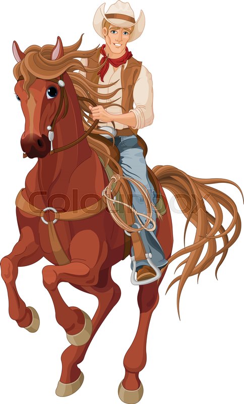 Illustration of horse riding cowboy | Stock vector | Colourbox