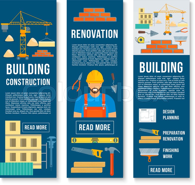 Building And Construction Banners Set Stock Vector Colourbox