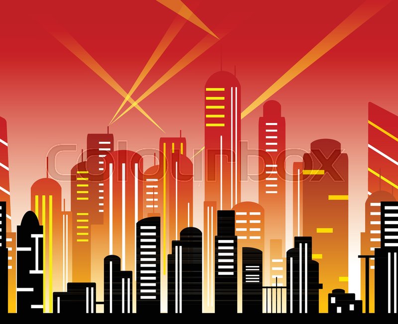 City Of The Future In Red Tones Art Stock Vector Colourbox