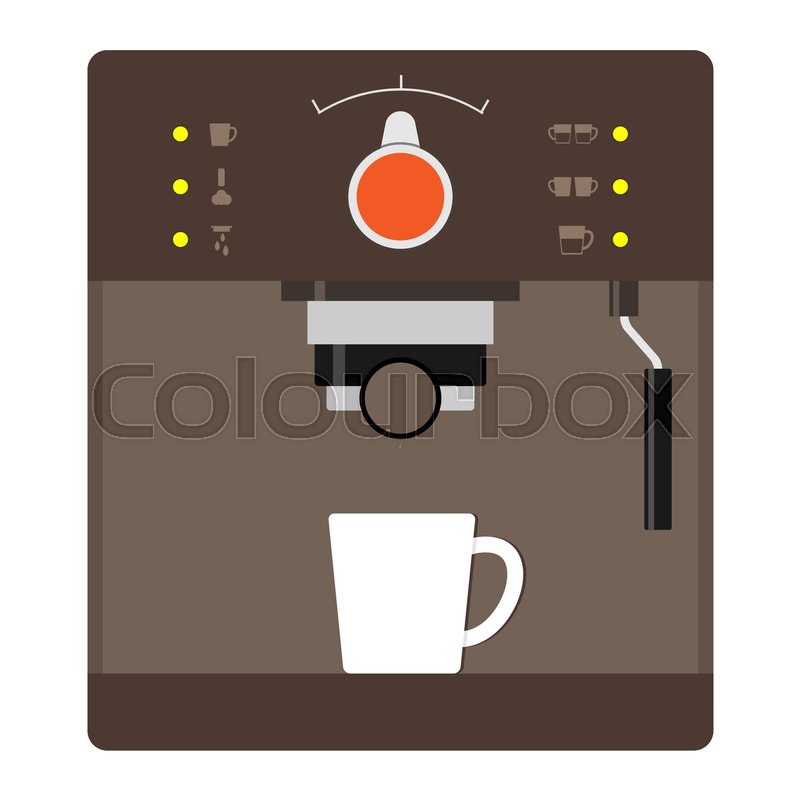 Brown coffee machine with a white Cup. Stock vector Colourbox