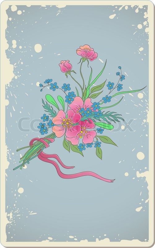 Blue Vintage Vector Floral Background With Bouquet Blue Vintage Vector Floral Background With Bouquet