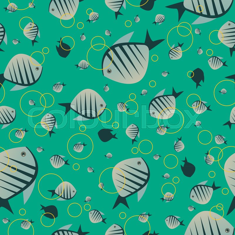 seamless nature pattern with cute fish in green color funny marine