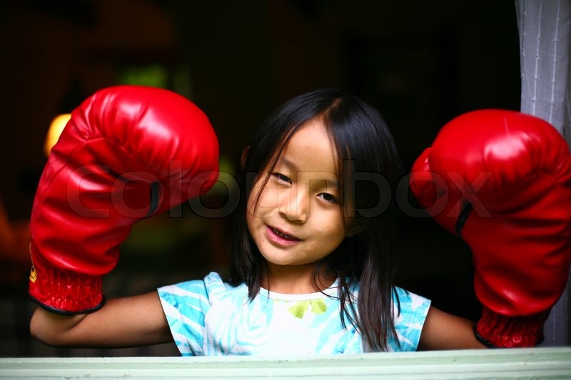 Girl with boxing gloves Stock image Colourbox