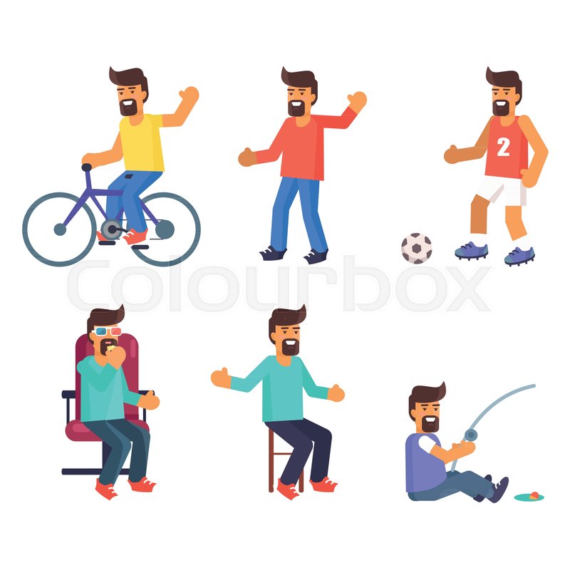 Cheerful man lives active life. Male Stock vector Colourbox