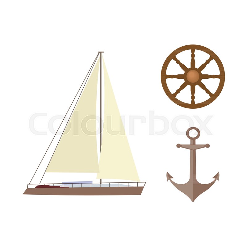 vecotr flat cartoon nautical marine symbols set sailing yacht with