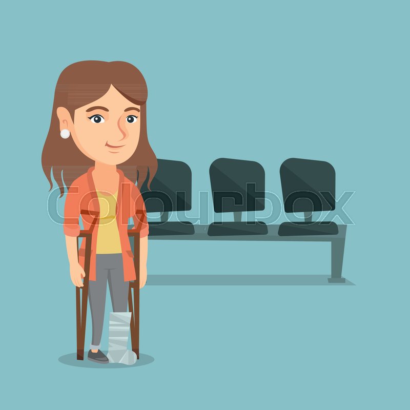 Beautiful Short Leg Girl On Crutches Clipart