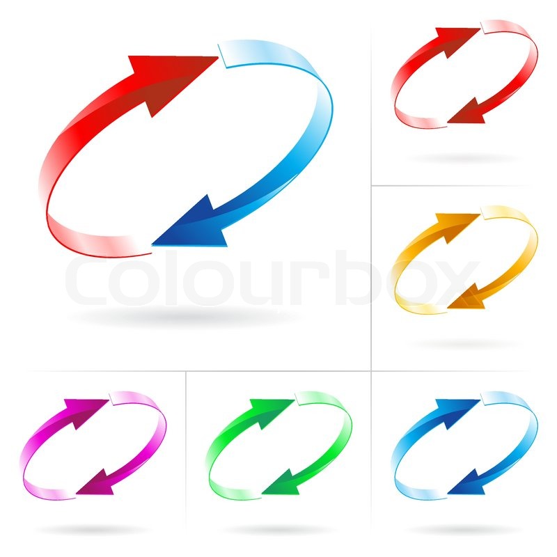set 4 of different colored arrow circles isolated on the white arrow circles