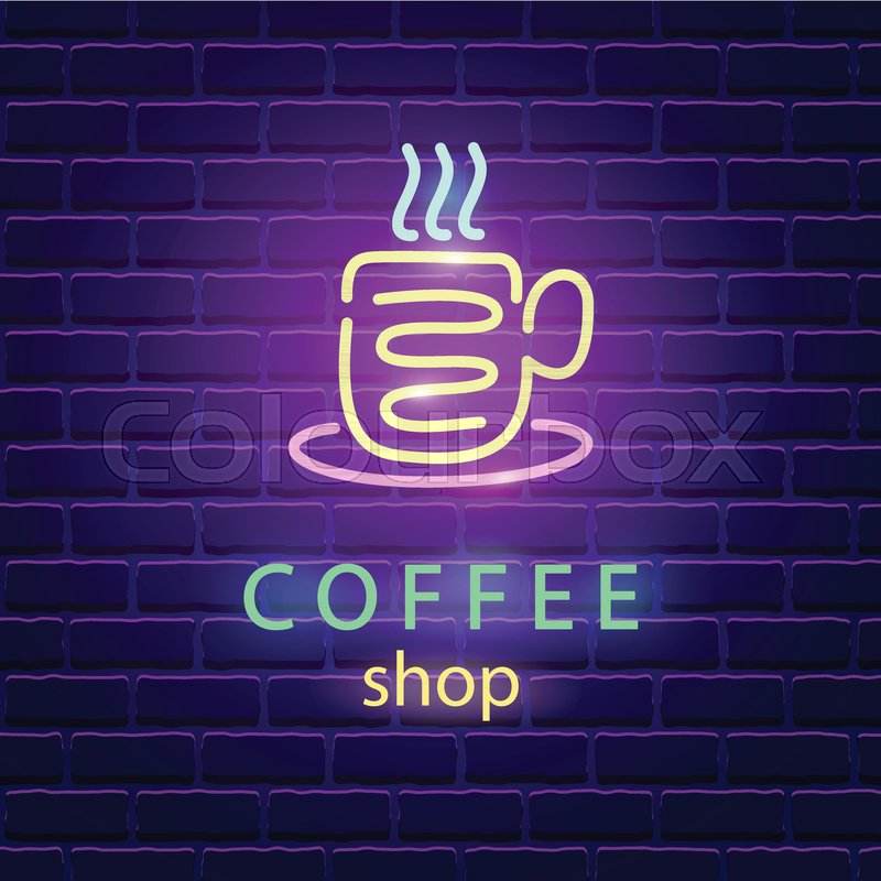 Coffee Shop Neon Logo Bright Emblem Stock Vector Colourbox