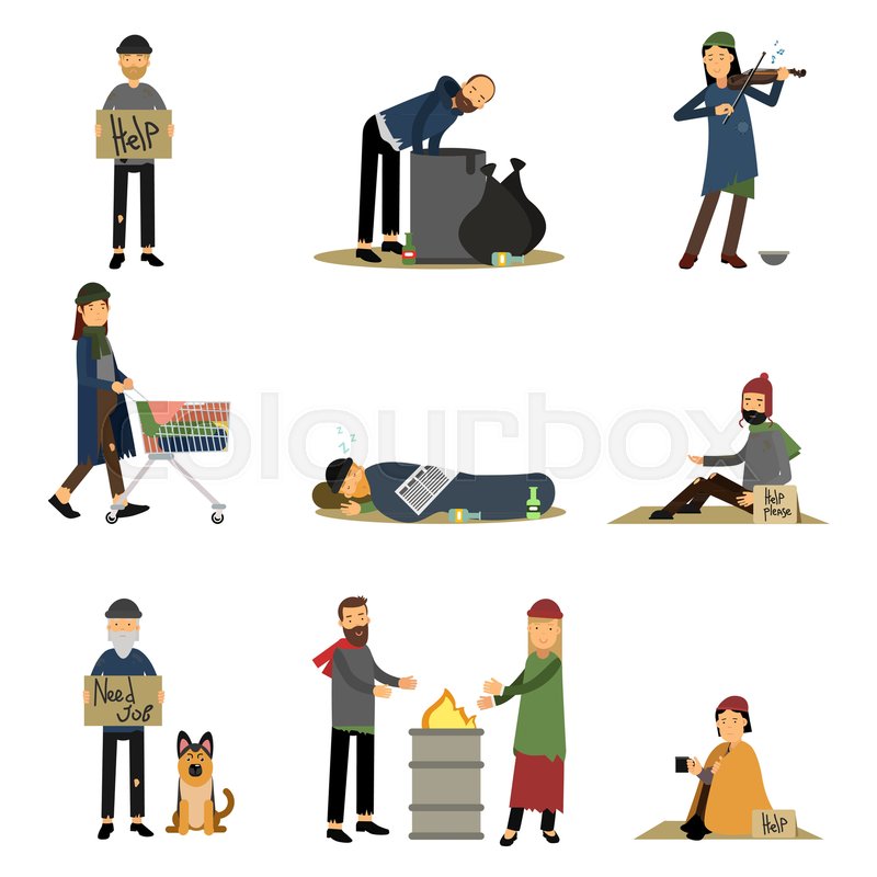 Homeless People And Vagabonds Begging Stock Vector Colourbox