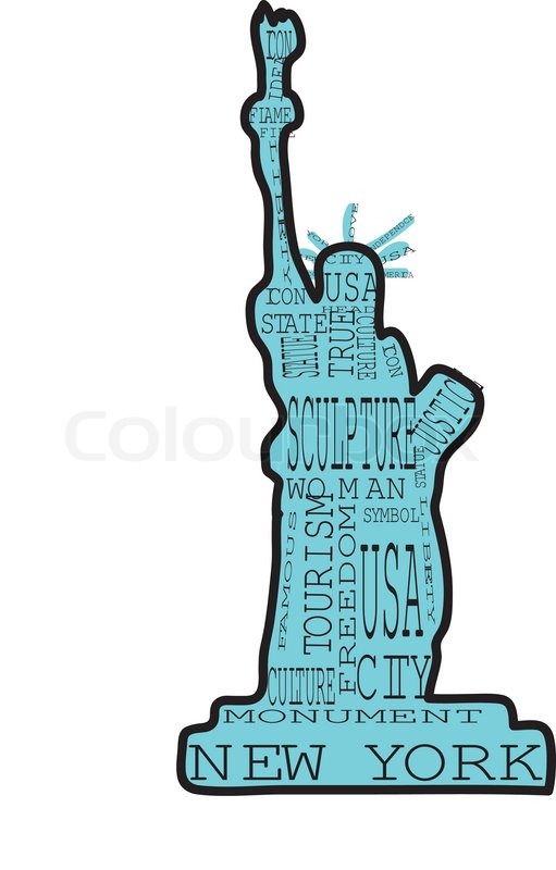Statue of liberty from the words on the white background Stock Vector
